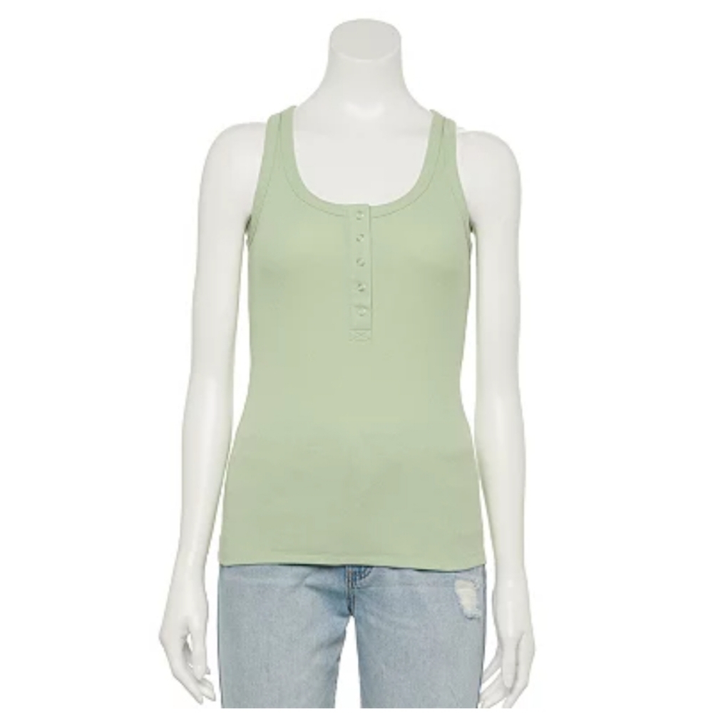 SO Snap Rib Henley Tank Top, Aiken Mint Green, Junior XL